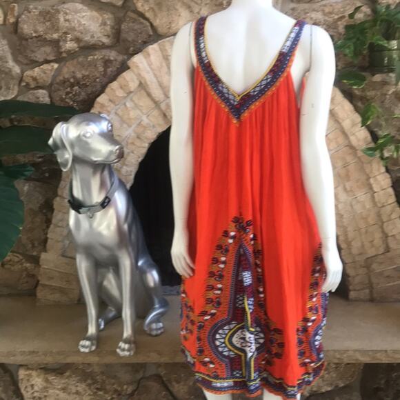 Jessica Taylor Rayon Teresa Orange Printed V-Neck Flowy Sleeveless Dress Size L - Picture 3 of 11